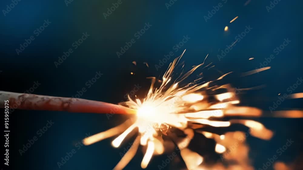 Aufkleber Macro shot of a sparkler spark falling and dissolving into tiny glowing embers creating a mesmerizing visual display.