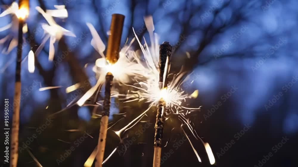 Poster upclose view of multiple sparkler sparks bursting and crackling simultaneously creating a dazzling s