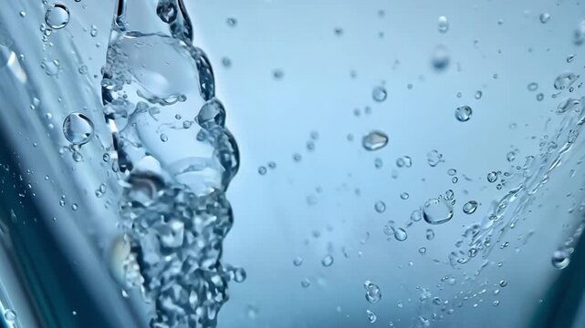 A macro shot of water droplets running down the side of a glass forming intricate patterns as they fall.