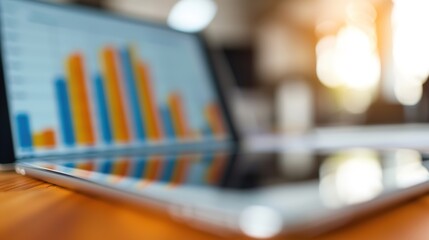 Digital Business Analysis: Tablet with Graphs Showing Earnings Growth Trends and Mobile Technology