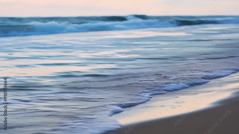 Poster Closeup of a wave gently lapping against the shore the soft sound of the water creating a tranquil atmosphere.