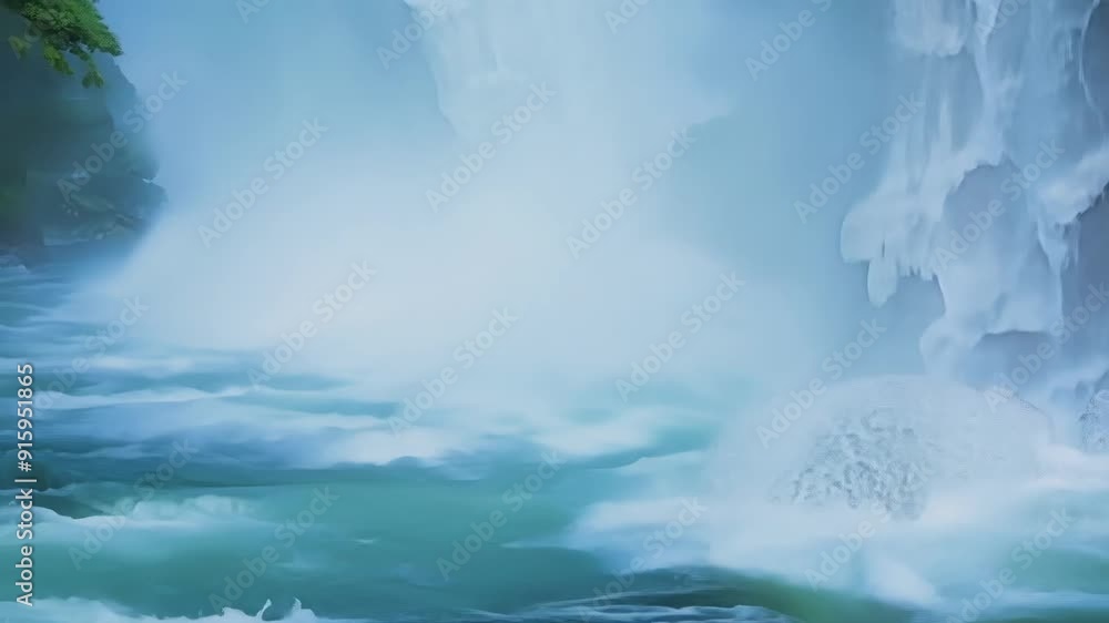 Poster a closeup of the waterfalls powerful spray as it crashes into the pool below creating a thick mist t