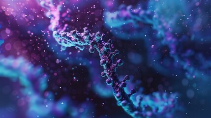 Cellular structure displays intricate nuclei and DNA strands illuminated by dynamic light, showcasing the complexity of biological systems. Generative AI