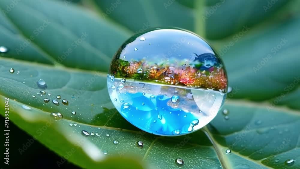 Poster A closeup of multiple water beads on a single leaf each one appearing like a crystal ball filled with its own unique world.