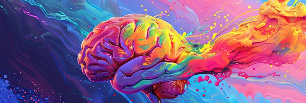 A vibrant illustration of a brain exploding with colorful ideas and creativity