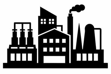 Factory building silhouette vector illustration, factory icon, environmental pollution
