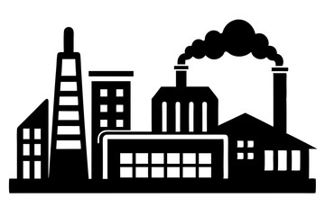 Factory building silhouette vector illustration, factory icon, environmental pollution
