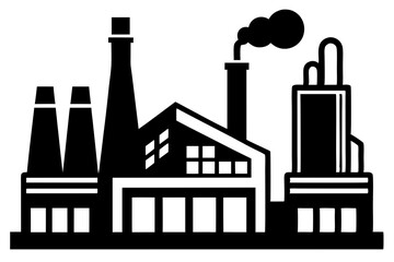 Factory building silhouette vector illustration, factory icon, environmental pollution
