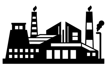 Fototapeta premium Factory building silhouette vector illustration, factory icon, environmental pollution 