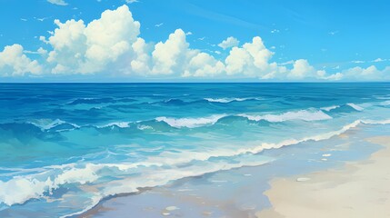 Obraz premium Tropical Beach with Blue Sky, White Clouds, and Calm Ocean Waves II