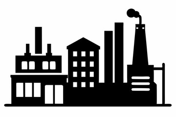Fototapeta premium Factory building silhouette vector illustration, factory icon, environmental pollution 