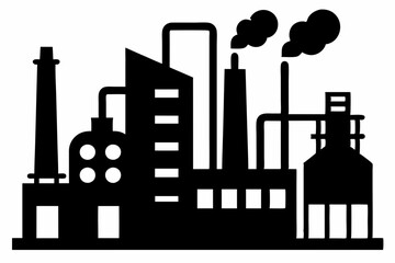 Factory building silhouette vector illustration, factory icon, environmental pollution
