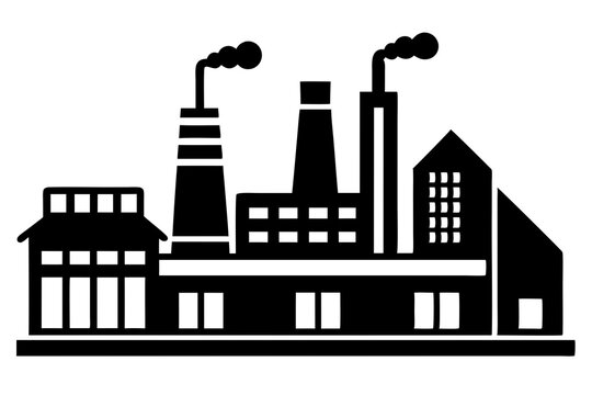 recommend clip art: Factory building silhouette vector illustration, factory icon, environmental pollution
                    