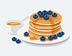 Pancakes with blueberries and maple syrup. Vector illustration. stock illustration