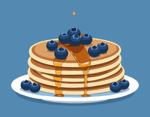 Pancakes with blueberries and maple syrup. Vector illustration. stock illustration