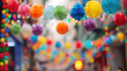 Obraz premium Celebrating Diversity and Inclusion: Vibrant Lesbian Festival with Colorful Decorations and Empowering Messages on City Street