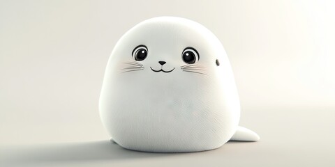 chubby seal cub, round belly, big eyes, chibi, Fluffy plush, slightly fluffy, pastel tones, 