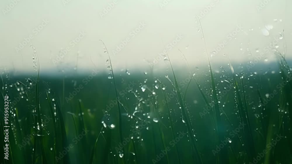 Poster a patch of dewy grass stretching out as far as the eye can see each individual blade adorned with ti