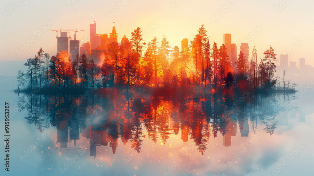 Poster double exposure image on the concept of construction and urban architecture.generative ai