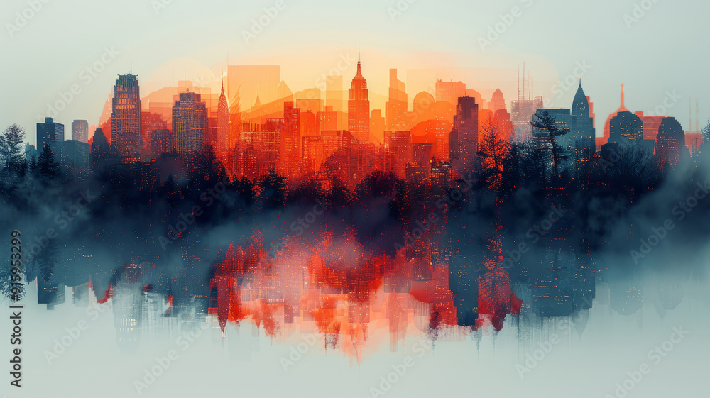 Poster double exposure image on the concept of construction and urban architecture.generative ai