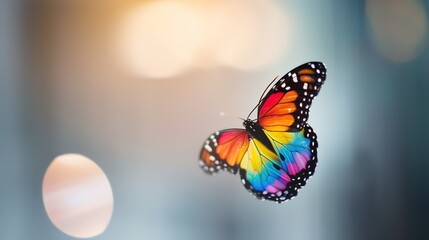 Fototapeta premium Metamorphosis of Freedom: Vibrant Rainbow-Colored Butterfly Emerging from Cocoon Symbolizing Transformation and Liberation