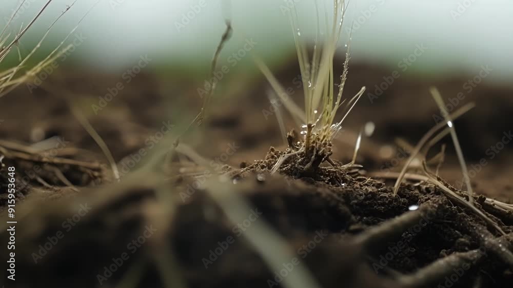 Aufkleber A macro shot of the intricate web of grass roots spreading out in all directions.