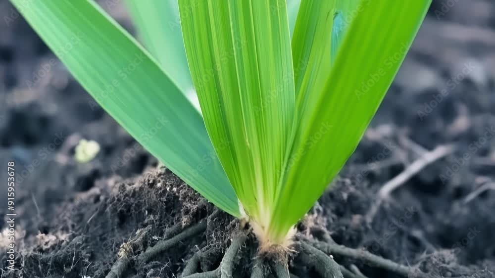 Poster Closeup of a blade of grass with roots spread out underneath creating a strong foundation.