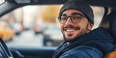 Obraz premium friendly male ride share driver -