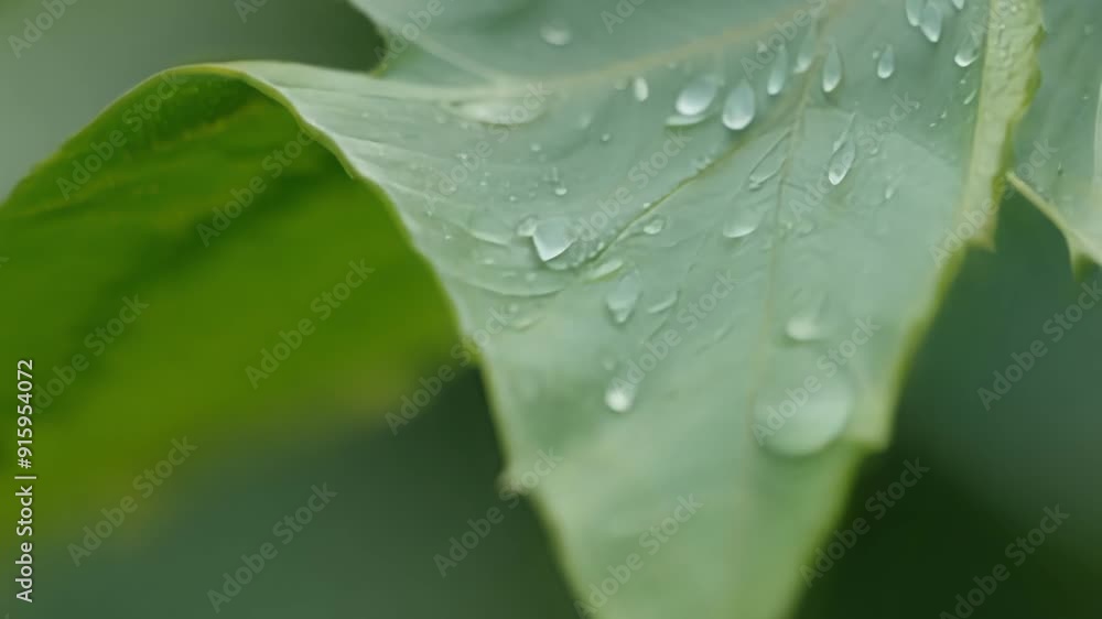 Aufkleber a shot of raindrops clinging to a leafs serrated edges creating a beautiful pattern against the deep