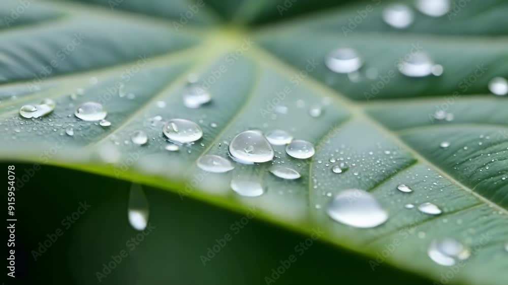 Poster Closeup of a leafs surface covered in a delicate layer of sparkling raindrops adding a touch of magic to the ordinary.