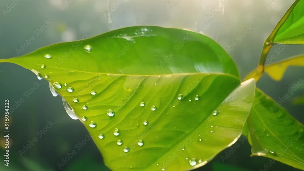 Poster the underside of a large tropical leaf with its smooth glossy surface and vibrant green color giving