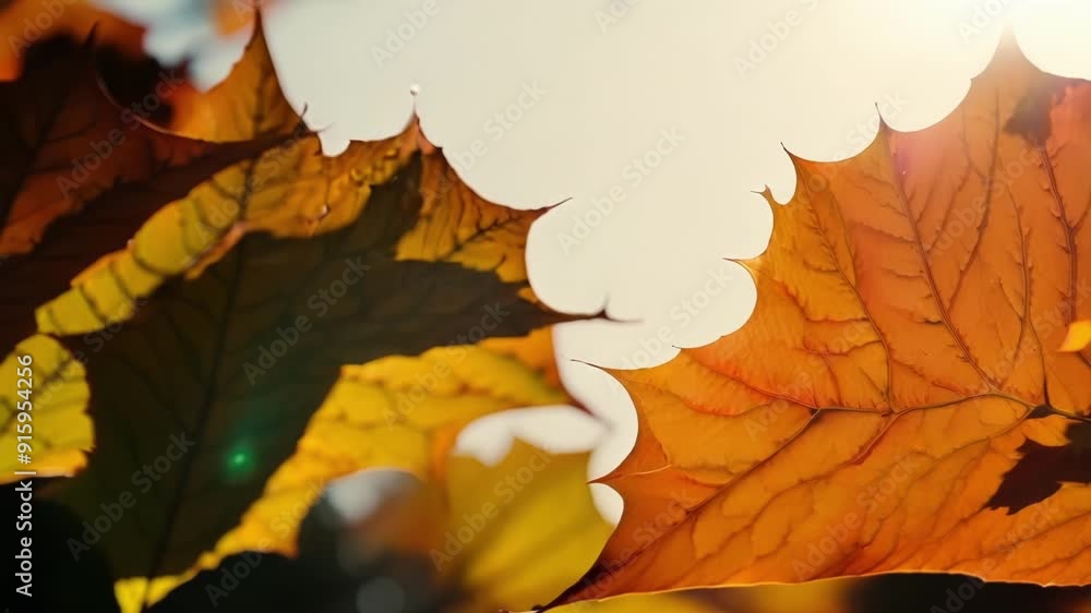Poster Closeup of a pile of leaves in various stages of changing color showcasing the diverse range of hues and patterns that can be found during the autumn season.