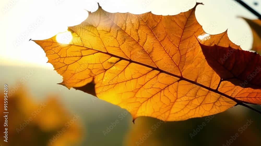 Poster detailed footage of a leaf changing color highlighting the gradual shift from bright green to warm y