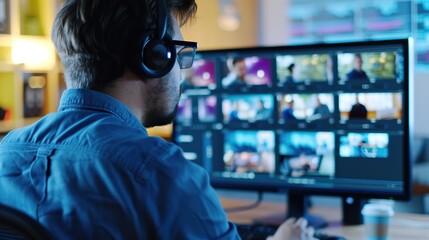 Professional Content Creator Editing Promotional Video on Computer for Creative Advertisement Production