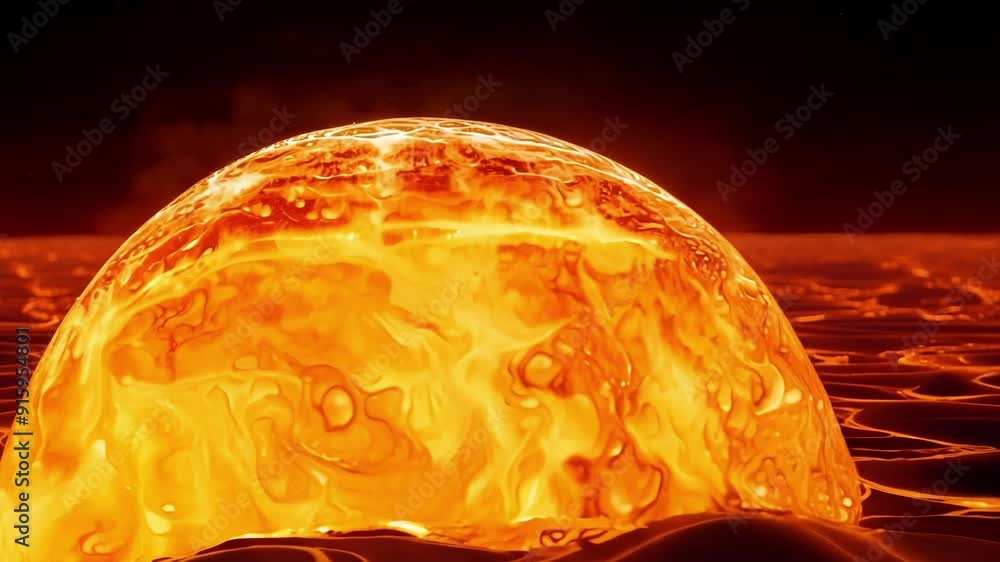 Poster The camera zooms in on a single perfectly round bubble of lava as it rises and pops on the surface offering a mesmerizing view inside its fiery depths.