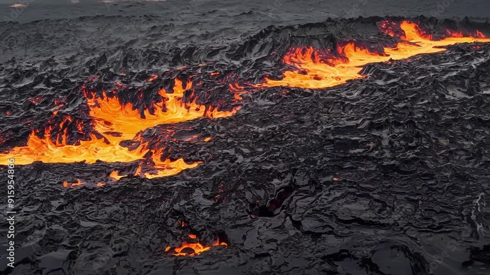 Fototapete as the lava hardens orange and yellow hues mix with the deep black of the cooling crust creating a m