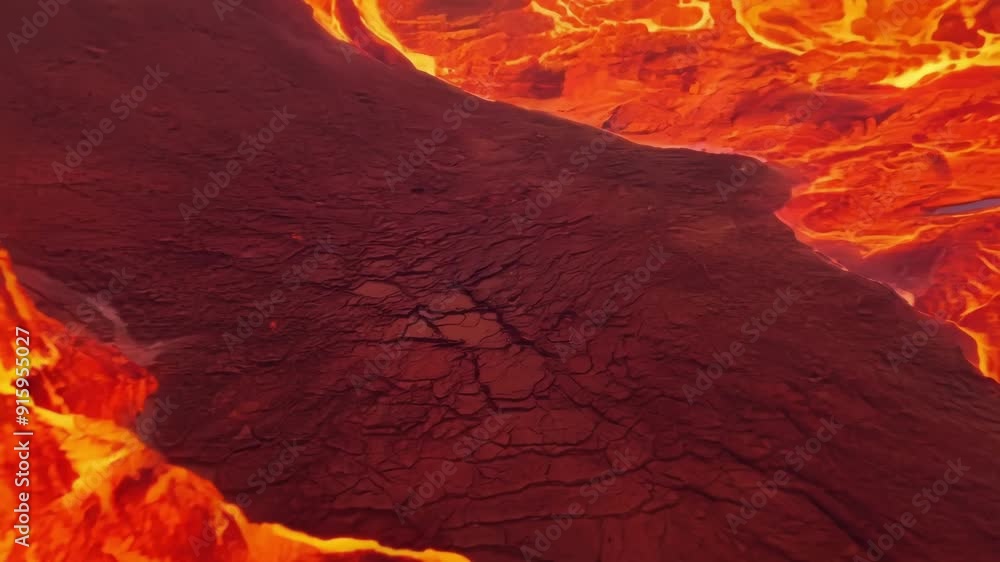 Poster As the camera zooms in the vibrant colors of the lava give way to a more muted and ashy tone with deep crevices forming as the molten rock cools and solidifies.