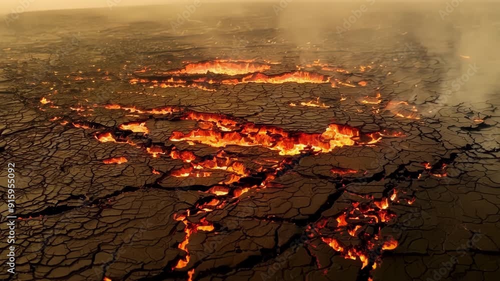 Aufkleber As if frozen in time the camera hovers above a patch of cooling lava capturing the intricate web of cracks forming and expanding with each passing moment.