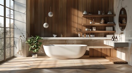 Modern Minimalist Bathroom with Natural Light and Greenery