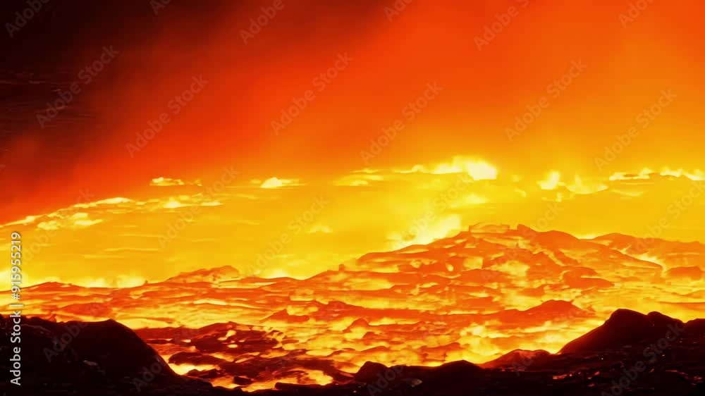 Poster the intense heat can be seen radiating off the lava pit distorting the air surrounding it.