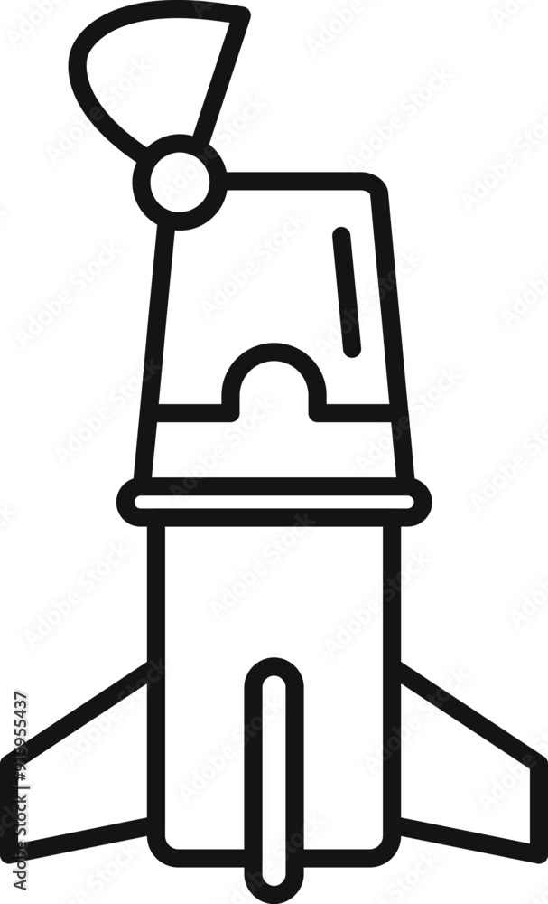 Poster simple line art icon of a space module rocket launching from a spaceport platform