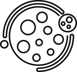 Simple black and white icon of an atom, with electrons orbiting the nucleus