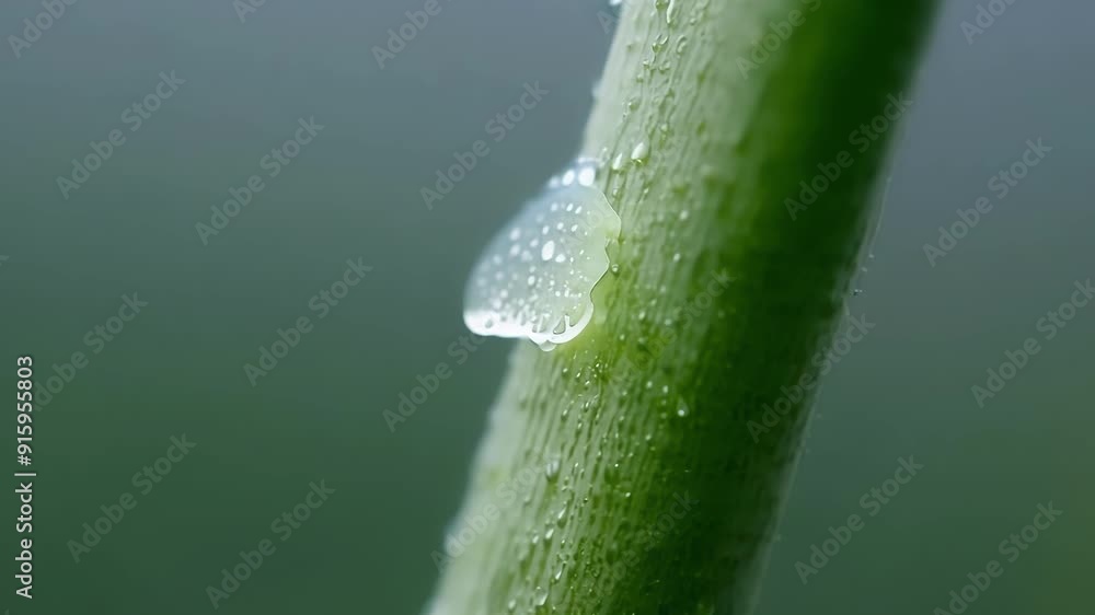 Poster an extreme closeup of a t stem ly to the touch with clear droplets of dew coating its rugged surface