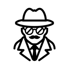 Detective icon or modern line symbol. Vector line art and icon design with bold outline. Black and white Pixel Perfect minimalistic symbol isolated white background. Silhouette simple thin sign