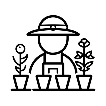 recommend clip art: Gardener icon or modern line symbol. Vector line art and icon design with bold outline. Black and white Pixel Perfect minimalistic symbol isolated white background. Silhouette simple thin sign