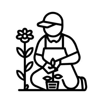 recommend clip art: Gardener icon or modern line symbol. Vector line art and icon design with bold outline. Black and white Pixel Perfect minimalistic symbol isolated white background. Silhouette simple thin sign