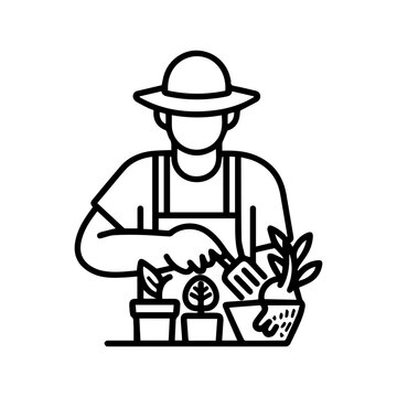recommend clip art: Gardener icon or modern line symbol. Vector line art and icon design with bold outline. Black and white Pixel Perfect minimalistic symbol isolated white background. Silhouette simple thin sign