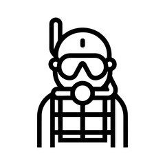 Scuba Diving icon or modern line symbol. Vector line art and icon design with bold outline. Black and white Pixel Perfect minimalistic symbol isolated white background. Silhouette simple thin sign