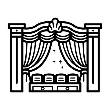 recommend clip art: Theater icon or modern line symbol. Vector line art and icon design with bold outline. Black and white Pixel Perfect minimalistic symbol isolated white background. Silhouette simple thin sign