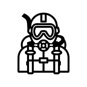 recommend clip art: Scuba Diving icon or modern line symbol. Vector line art and icon design with bold outline. Black and white Pixel Perfect minimalistic symbol isolated white background. Silhouette simple thin sign